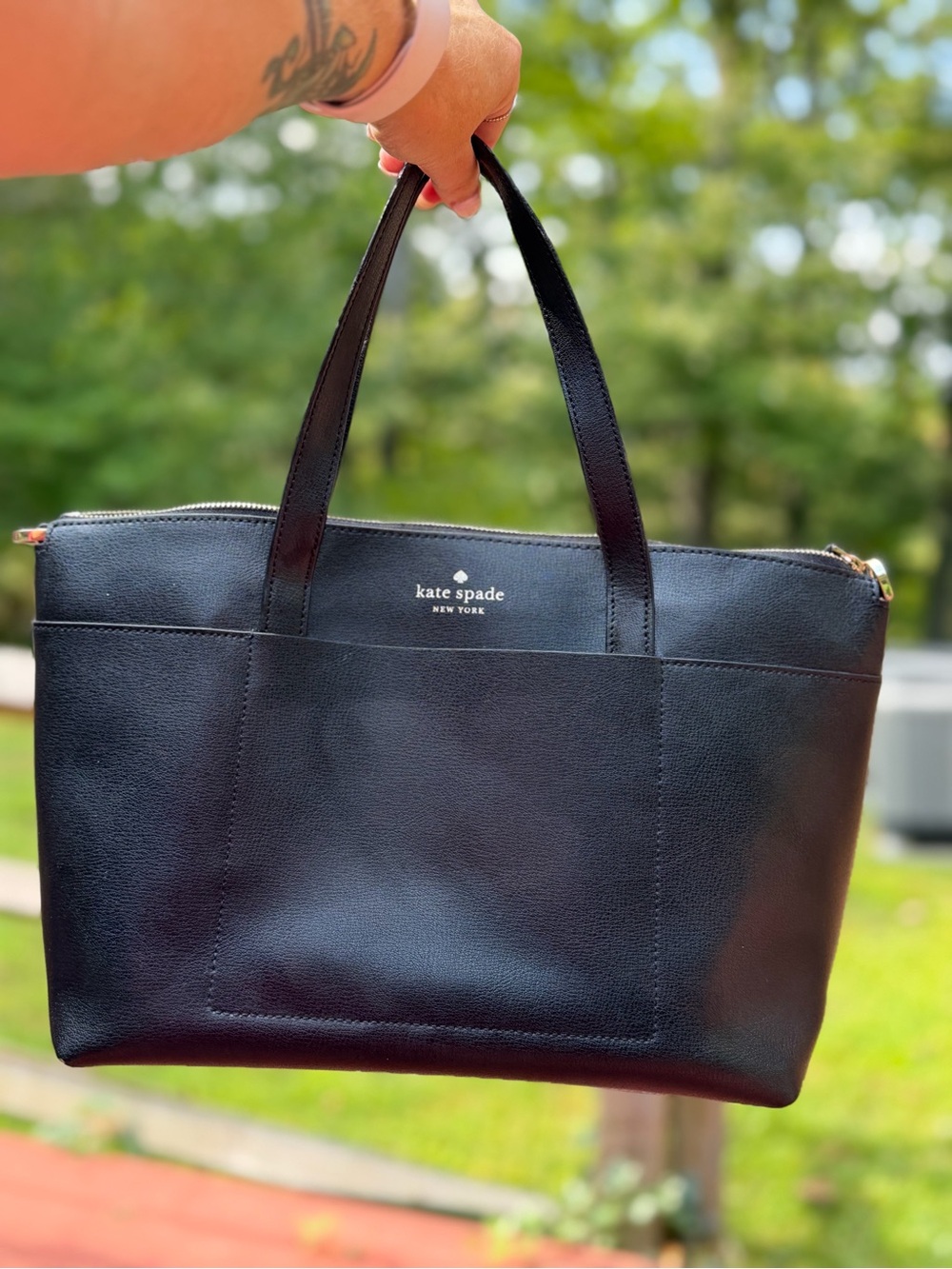 Kate Spade Medium Black Leather Tote w/ Detachable Crossbody Strap